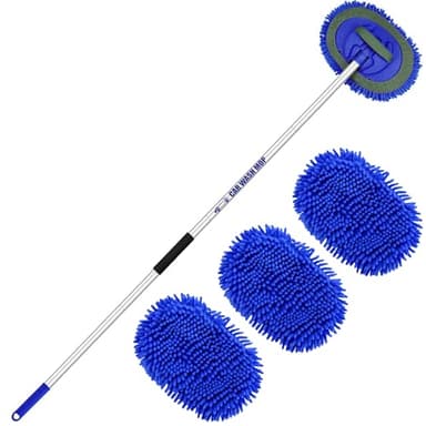 160cm 63" Spazzola Lavaggio Auto con Manico Telescopico Microfibra Spazzolone Pulizia Camion Kit Detailing Accessori Camper Car Vetri Prodotti Autolavaggio 2 In 1 Interni Wash Brush (3 Teste Ricambio)