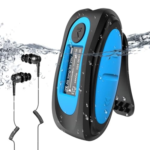 AGPTEK Lettore MP3 Impermeabile Subacqueo IPX8 con Clip Lettore Musicale da 8GB Nuoto MP3 con Auricolare,Cavo Audio e 3 paia di Tappi per le Orecchie,Supporta Radio FM,per Sport in Esecuzione Surf