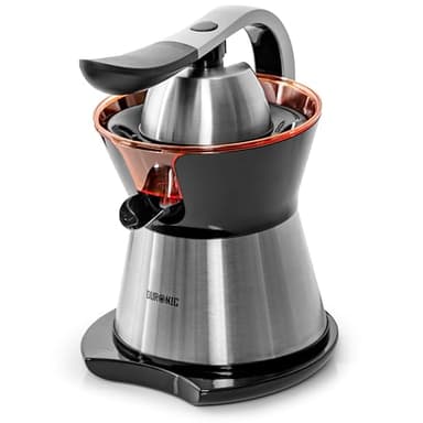Duronic JE304 Spremiagrumi elettrico 300W, Estrattore in acciaio inox 400ml, Spremiagrumi con leva e filtro regolabile, Spremitore per agrumi con 2 coni, per succo di arancia limone lime pompelmo