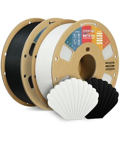 OVERTURE Filamento Matte PLA 1.75mm, 2kg Bobina (4.4lbs) Opaco PLA Filamenti per Stampante 3D, Neatly Wound Filamento Precisione Dimensionale +/- 0.02 mm,Matte Nero 1kg+Bianco 1kg