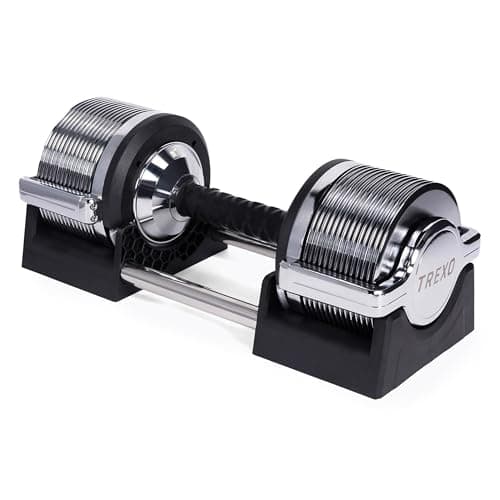TREXO Manubri Regolabili Cromato 32 kg per l’Allentamento forza con 30 Livelli di Regolazione Dischi Palestra | Manubrio Regolabile Per Esercizi Fitness con l’Impugnatura Antiscivolo