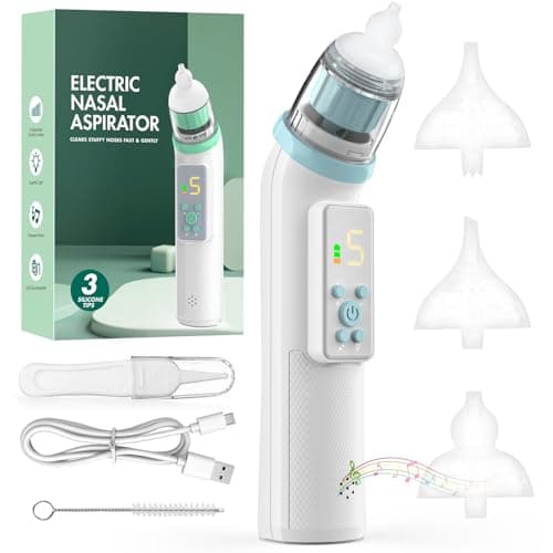 YSWOVUO Aspiratore Nasale Neonato Elettrico con 5 Livelli di Aspirazione, Aspiratore Nasale Elettrico con Display, Ricaricabile con 3 Beccucci in Silicone, Pinzette, Funzione Musica e Luci Colorate
