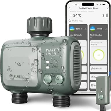 Timer Irrigazione 2 vie WiFi, johgee Centralina Irrigazione WiFi, Programmatore Irrigazione intelligente con controllo APP e meteo connesso, timer di irrigazione programmabile e irrigazione a distanza