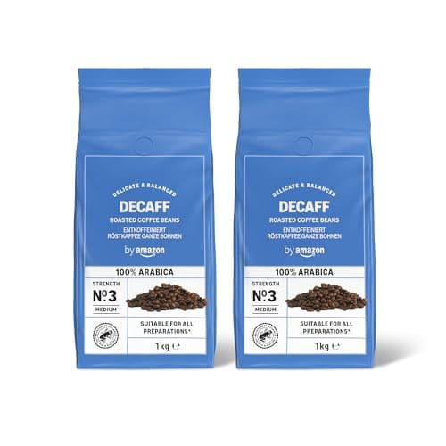 by Amazon decaffeinato in chicchi, tostatura chiara, 2kg, 2 Confezioni da 1kg - Certificato Rainforest Alliance, Caffè in grani