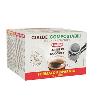 Crastan, Astuccio da 50 Cialde ESE Compostabili di Espresso alla Nocciola, Cialde Compatibili con la Macchina Espresso, 100% Made in Italy