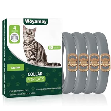 Woyamay 4 Pezzi Collare Antiparassitario per Gatti, Collare Antipulci Gatto Regolabile, 32 Mesi di Protezione, Collare Antizecche per Gatti Resistente All'acqua per Tutti i Gatti, Grigio, 48cm