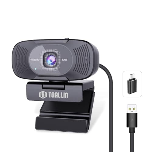 TOALLIN Webcam Full HD 1080p con doppio microfono, webcam per computer, grandangolo di 90° senza distorsioni, webcam USB Plug and Play per videoconferenze/chiamate online/live streaming