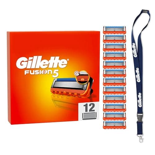 Gillette Fusion 5 LAMETTE DA BARBA, 12 RICAMBI da 5 lame, Delicatezza Insuperabile, Rasatura Scorrevole con Striscia Lubrificante, Fino a 1 Mese di Rasatura con 1 Lametta + LACCETTO COLLO INCLUSO