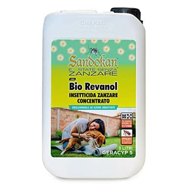 Sandokan Insetticida Concentrato Abbattente Bio Revanol Formula PLUS 10% 3L adatto contro zanzare e insetti volanti e striscianti Azione immediata per giardini prati e siepi