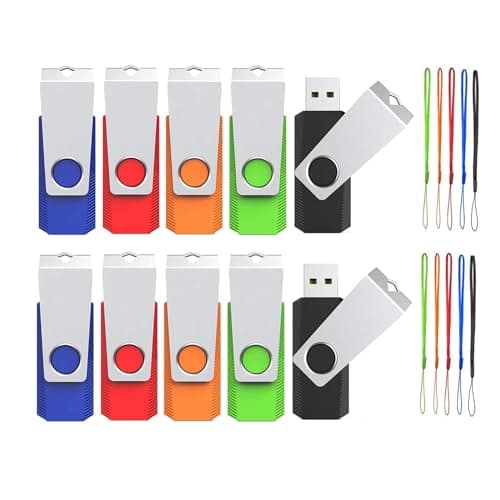 WOOOLKEN Chiavetta USB 8GB 10 Pezzi Pennetta Girevole Pen Drive USB 2.0 Unità Memoria Flash per l'archiviazione e il backup dei dati (colori misti: nero rosso blu arancione verde)