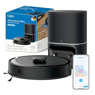 Tapo RV30 Max Plus Robot Aspirapolvere Lavapavimenti con Mappatura 5300Pa, Svuotamento Automatico Polvere 3L, Doppia Navigazione LiDAR +IMU, Zone No-Go e Muri Virtuali, Controllo APP&Alexa&Google
