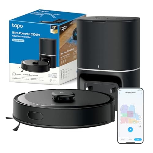 Tapo RV30 Max Plus Robot Aspirapolvere Lavapavimenti con Mappatura 5300Pa, Svuotamento Automatico Polvere 3L, Doppia Navigazione LiDAR +IMU, Zone No-Go e Muri Virtuali, Controllo APP&Alexa&Google