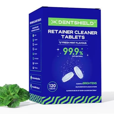 DENTSHIELD Pulitore Per Protesi 120 Compresse,Pulizia Bite Dentale Menta Fresca,Pulizia Profonda,Compresse per la pulizia dei fermi Fornitura di 4 mesi