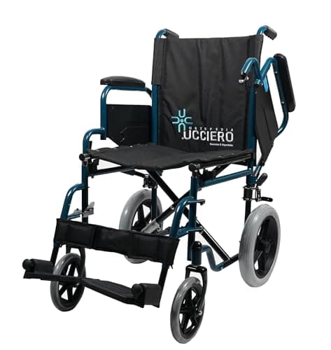 UCCIERO® Sedia a Rotelle Pieghevole Leggera da Transito - Carrozzina per Disabili e Anziani Dotata di Braccioli e Pedane Modulari, Seduta e Regolabile - mod. Medy (43 cm)
