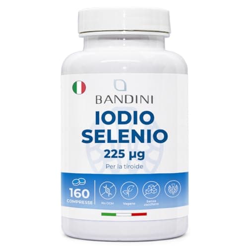 Bandini® IODIO 225 mcg + SELENIO 100 mcg - 160 Compresse Facili da Deglutire - Alto Assorbimento e Dosaggio - Integratore Ioduro di Potassio KI + Selenium Metionina, Vegan, No OGM, Prodotto in Italia