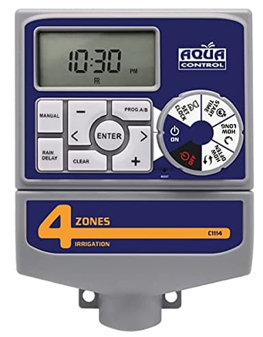 Aqua Control - Programmatore d'Irrigazione Automatica per Giardino con Trasformatore e Schermo LCD, Adatto per 4 Zone di Irrigazione