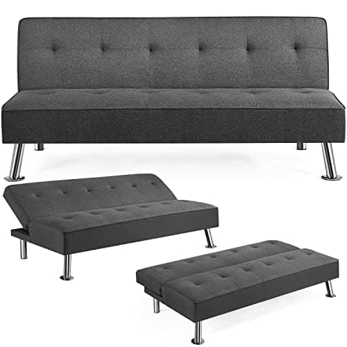 Yaheetech Divano Letto Reclinabile con Seduta Imbottita Convertibile in Letto 105° - 180° Mobile Regolabile da Soggiorno Salotto Stanza Ospiti Arredamento per Riposo Grigio Scuro/Tessuto