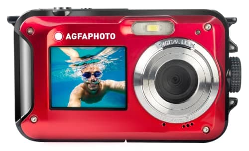 AGFA Photo Realishot WP8000 - Fotocamera Digitale Impermeabile, 24 MP, Video Full HD, Doppio Schermo LCD, Zoom Digitale 16x, Stabilizzatore Digitale, Batteria al Litio - Rosso