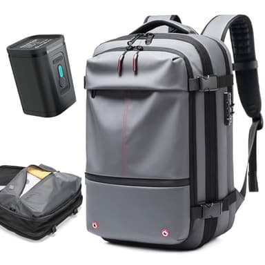 Quincry Vacpack, zaino sottovuoto espandibile da 16 galloni con sistema di compressione sigillato, per viaggi, Airback Carry On, A-grigio-con pompa ad aria, Large, Moda
