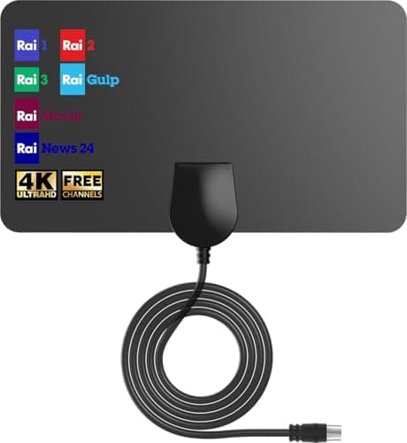 Antenna TV Interna Amplificata Potente con Base Magnetica - Antenna TV Portatile a Lungo Raggio, Facile Installazione, Supporto 4K 1080p DVB-T/DVB-T(5 Metri)