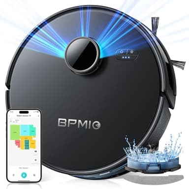 BPMIO Robot Aspirapolvere Lavapavimenti con Mappatura 5000Pa a 5 Piani, Robot Lavapavimenti e Aspirapolvere Laser 360°, Robot Vacuum Mop 3 in 1 per Pavimento e Peli Animali