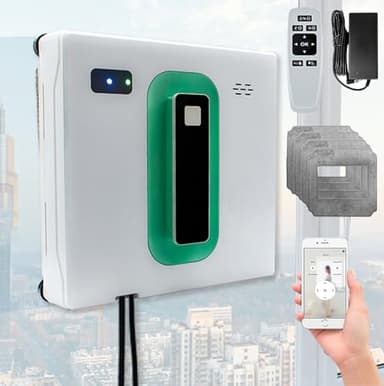 Robot Lavavetri, Aspirapolvere Automatico Intelligente con Doppio Spruzzo d'Acqua, Aspirazione Forte 3000Pa, App e Controllo Remoto Robot Lavavetri per Finestre/Piastrelle/Porte in Vetro