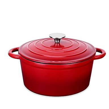 Velaze Casseruola ovale in ghisa, stile olandese, smaltato rosso, rivestimento antiaderente smaltato, buona tenuta, leggera, per tutte le fonti di calore, pentola in ghisa, 4 l