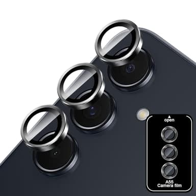 Locofun Pellicola Fotocamera per Samsung Galaxy A55 5G, Anti Graffio Camera Vetro Temperato Protezione Lente Pellicola, Durezza 9H, Senza Bolle-Nero
