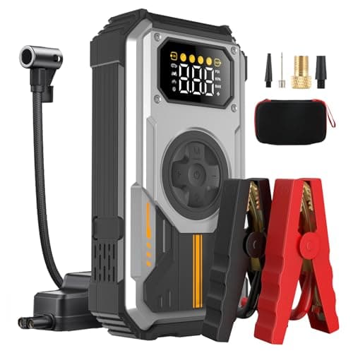 Eigotrav Avviatore Batteria Auto con Compressore 150PSI 6000A Avviatore Emergenza per Auto (Fino a 7,5L di Benzina/6,0L di Gasolio) 12V 3 Modalità Torcia Ricarica USB Booster Avviamento Auto Portatile