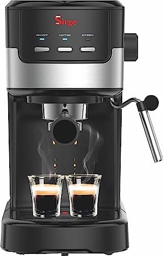 Sirge CREMAEXPRESSO+ Macchina per Caffè Espresso e Cappuccino con 2 filtri, 1100 W, 15 bar [POMPA MADE IN ITALY], Serbatoio dell'acqua 1,25 L Rimovibile • Ugello Vapore Cappuccino, NERA