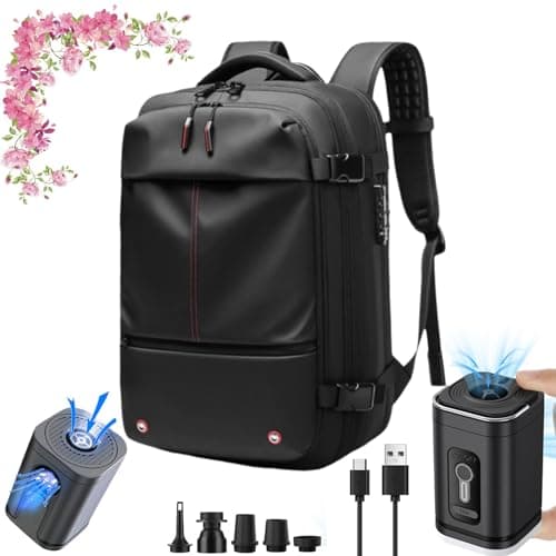 Zaino Sottovuoto Viaggio, Zaino Con Sottovuoto Incorporato, Zaino Airback Zaino Sottovuoto Con Pompa, Adatto Per Lavoro D'Affari E Viaggi All'Aperto (Nero +Strumento per l'estrazione dell'aria)