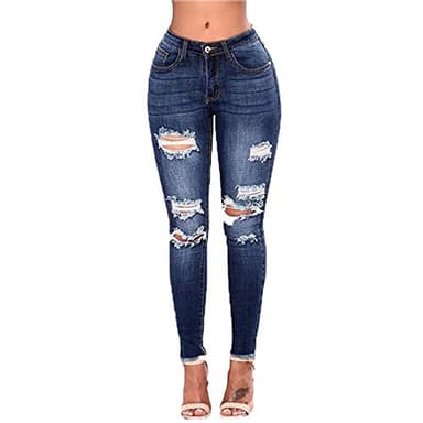 WAEKQIANG Jeans Push-Up A Vita Alta Jeans Slim da Donna Jeans Skinny Elasticizzati Strappati da Donna Sexy retrò