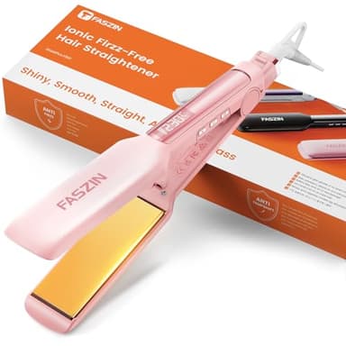 Piastra per Capelli Professionale Faszin, Piastre in Titanio Larghe 42mm con Ioni Negativi, Riscaldamento Rapido 30s, Display Temperatura, 11 Livelli di Temperatura (130-230℃) - Rosa