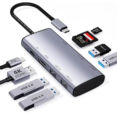 Hub USB di Tipo C 8 in 1，Adattatore USB C con HDMI 4K@60Hz，4 Porte USB 3.0， Un USB C di Ricarica Fino a 100 W，Lettore Schede SD/TF,Docking Station per Computer Portatili per MacBook/Surface Pro/iPad