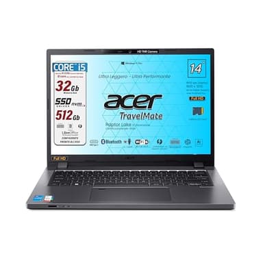 acer, notebook, Intel I5 1335u, Ram 32Gb, Display FHD+ WUXGA da 14" (1920x1200), SSD Pci 512Gb, Hdmi, Lan, Bt, Usb Thunderbolt 4.0, Fingerprint, Tastiera retroilluminata, Win 11Pro, preconfigurato