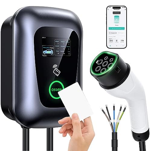 Osoeri EV Stazione di Ricarica, Caricabatterie per Auto Elettriche Intelligenti Tipo 2 con 5M Cavo, Max 32A EV Charger IEC 62196-2 con Controllo RFID/App, Monofase o Trifase Massimo 22kW Regolabile