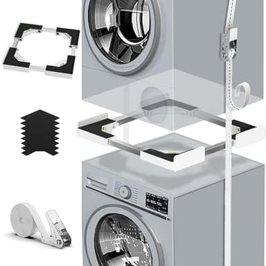 Kit Sovrapposizione Lavatrice & Asciugatrice Universale | Sistema di Impilaggio Regolabile 45-68cm/17.7-26.8" con Cinghia a Rullino | Anti-Vibrazione & Installazione Senza Fori per Candy/Whirlpool