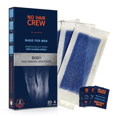 NO HAIR CREW Strisce Depilatorie Corpo Alta Prestazione - Per Uomo, 20 Strisce + 4 Salviette Post-Epilaziona Lenitive