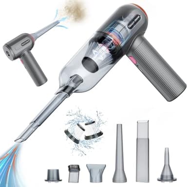 Aspirapolvere manuale, 9000 Pa, potente aspirapolvere a mano, 4 in 1, leggero soffiatore di polvere e aspirapolvere, display a LED, mini aspirapolvere ricaricabile USB, per auto (Grigio)
