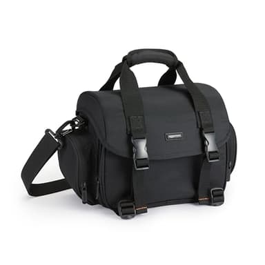 Amazon Basics Borsa a Tracolla per Fotocamere SLR e Accessori, Grande, Cinghia Regolabile, Impermeabile, Antishock, Tinta unita, Imbottito - Nero/Grigio