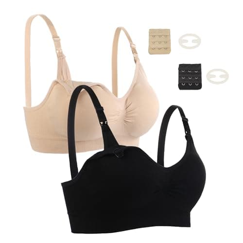 Confezione da 2 reggiseni per allattamento al seno maternità reggiseno allattamento senza ferretto senza cuciture gravidanza bralette per donna, nero/beige., XL