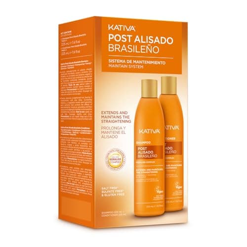 KATIVA Trattamento Post Lisciante Brasiliano | Shampoo e Balsamo | Prolunga la Lisciatura del 50% | Antifrizz | Kit 2 pezzi | 225 ml | con cheratina vegetale e acido ialuronico