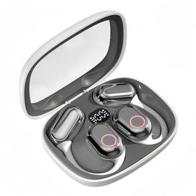 QINGLIKUNM Cuffie Bluetooth wireless, cuffie sportive Bluetooth 5.4 a conduzione ossea, riduzione del rumore ENC, cuffie da gioco, qualità audio Hi-Fi, display LED, impermeabile IPX7 (bianco)