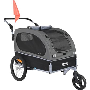 VEVOR Rimorchio Bici per Cani Pieghevole Portata max. 40kg Passeggino per Animali Domestici con Ruote a Sgancio Rapido, Attacco Universale, Carrello per Bici Traino Rimorchio per Animali Nero/Grigio
