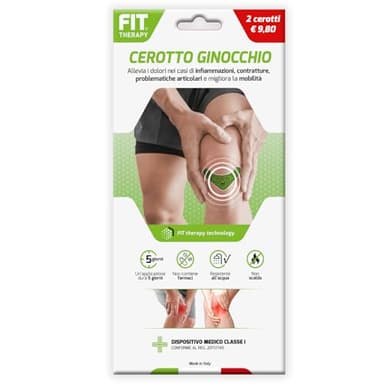 FIT THERAPY | Cerotti Antinfiammatori Ginocchio | Riduce Dolori e Traumi al Ginocchio, Dispositivo Medico, NON SCALDA, Resistente all’Acqua, Senza farmaci, Dura 5 giorni (2 Cerotti)