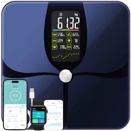 Bilancia Pesapersone Digitale, Bilancia Impedenziometrica Professionale, Smart Bilancia Massa Magra e Grassa BMI con 22 Indici, Bilancia Pesapersone Professionale con App (Nero, Ricaricabile)