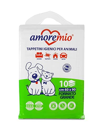 AMORE MIO Mio | 10 Tappetini Igienici per Cani, Gatti e Animali Domestici, Super Assorbenti - 1 Confezione da 10 Traversine Cani 60x90 cm