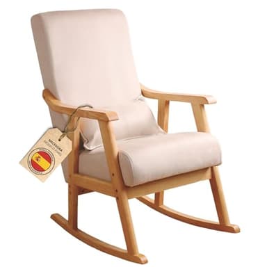 HOME DESIGN & CONFORT Sedia a dondolo modello Parigi con cuscino regalo | poltrona, dondolo speciale allattamento, antimanche, legno di faggio massello. (Beige/Naturale)