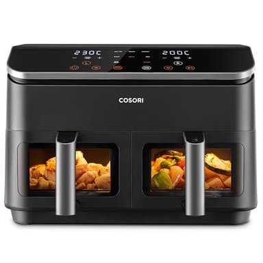 COSORI Friggitrice ad Aria Doppio Cestello Digitale, 8,5L Grande Capacità, Funzione 8 in 1, 35-230°C, Finestra,con Ricette Online, CAF-R901, Nero Profondo