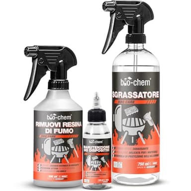 bio-chem - Set base 3 prodotti per la pulizia di barbecue e forno - Rimuovi resine e bruciature - Detergente per superfici di barbecue, forno e plancha - Olio per la cura degli elettrodomestici